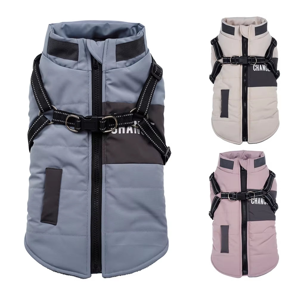 Windproof Dog Clothes Winter Dog Coat with Harness Warm Pet Clothing Small Dog Jacket Chihuahua Labrador Bulldog Coat Costume
